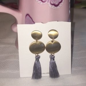 Gold Tone Earrings w/Gray Tassels NWT
